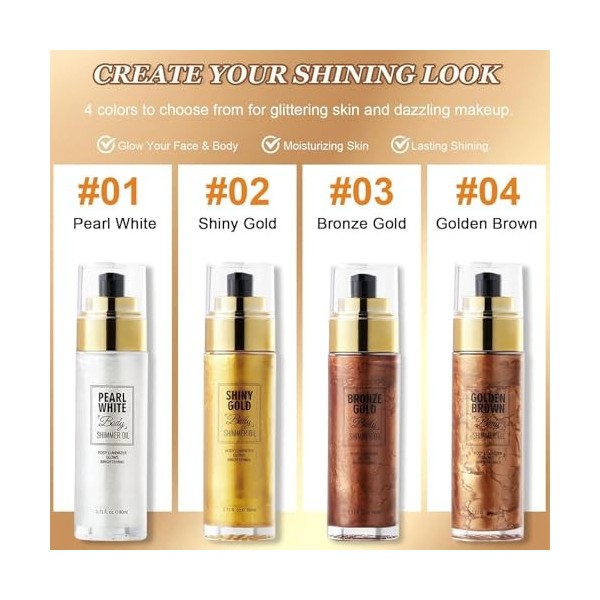 Body Oil Shimmer, Huile Pailletée pour Le Corps, Illuminateur De Teint Highlighter Maquillage, Shimmer Lotion pour Le Corps, 