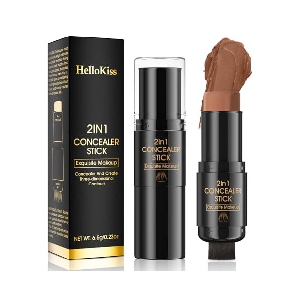 LAXISCREED Contouring Maquillage Stick 2 en 1 avec Pinceau, Crayon Bronzer Imperméable et Naturel, Longue Durée pour Visage, 