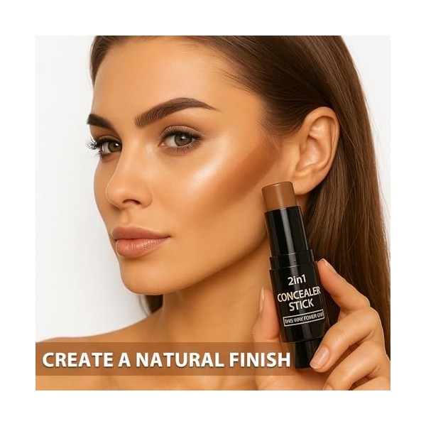 LAXISCREED Contouring Maquillage Stick 2 en 1 avec Pinceau, Crayon Bronzer Imperméable et Naturel, Longue Durée pour Visage, 