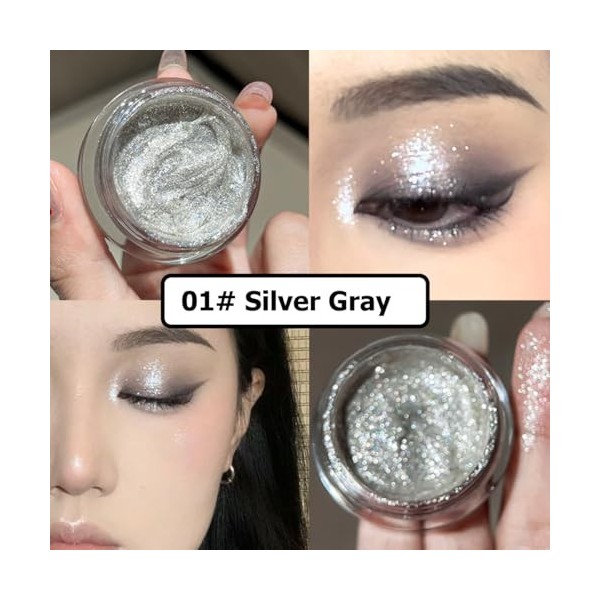 KARLOR Surligneur liquide pour les yeux en argent – Fard à paupières crémeux à paillettes scintillantes gel avec finition écl