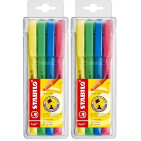 STABILO flash - Surligneur - Pochette x 4 surligneurs fluo - Coloris assortis Lot de 2 