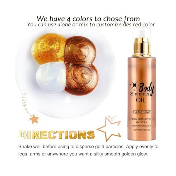 Huile pour le corps - 100 ml - Avec pinceau de maquillage - Huile éclaircissante liquide à paillettes fines - Idéale pour la