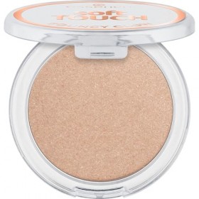 essence soft TOUCH BOUNCY GLOW 30 glazing gleam, enlumineur cream-to-powder, beige chaud, fini brillant, parfum vanille, text