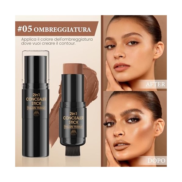 2 In1 Crème Bronzante Stick Avec Pinceau,Contour Stick Maquillage,Visage Eclaircit Crayon Ombres,pour Joues Yeux Lèvres Types