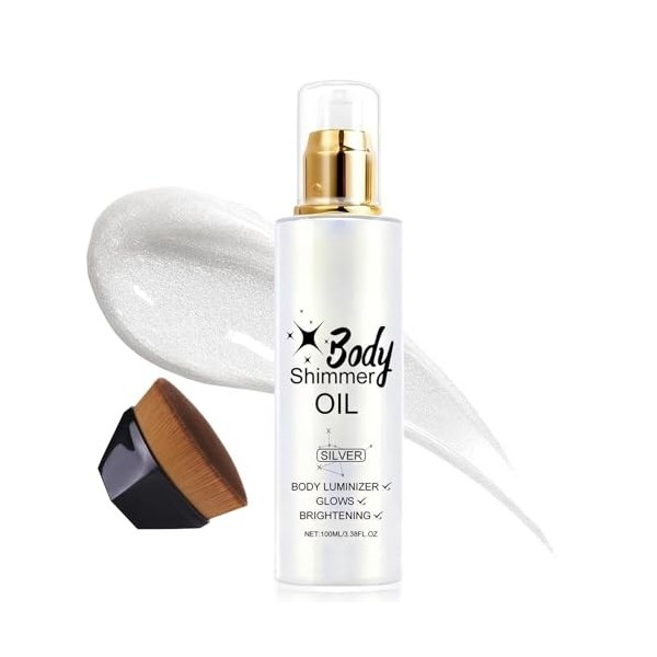 Huile pour le corps - 100 ml - Avec pinceau de maquillage - Huile éclaircissante liquide à paillettes fines - Idéale pour la 