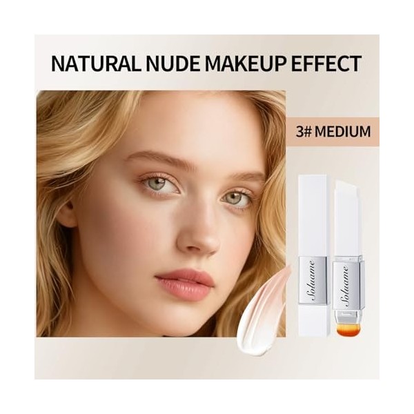 Bâton de fond de teint 2 en 1 à changement de couleur, stick anti-cernes léger et longue durée avec un pouvoir couvrant compl