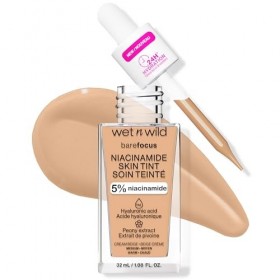 Wet n Wild Bare Focus Niacinamide Skin Tint, Hydratant Teinté à lAcide Hyaluronique, Fond de Teint Sérum Léger Glow, Maquill