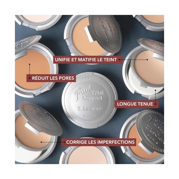 T.LeClerc Fond de Teint Compact Poudré - 02 Avoine, 8g - Longue Tenue - Formule 2 en 1 - Unifie et Matifie le teint - Fini Na