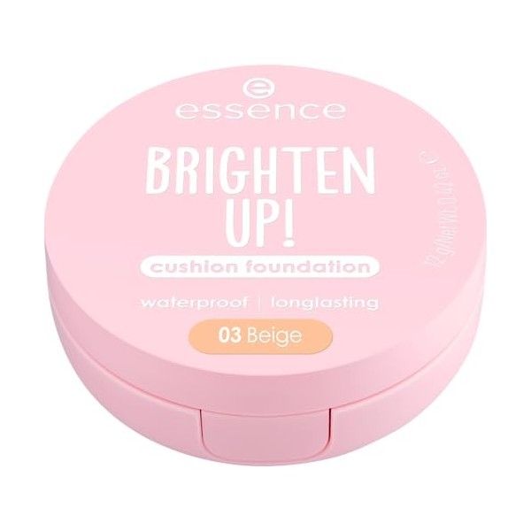 Essence Cosmetics Brighten Up! Cushion Foundation Fond de Teint, Longue Durée, Éclaircissant, Naturel 12g 