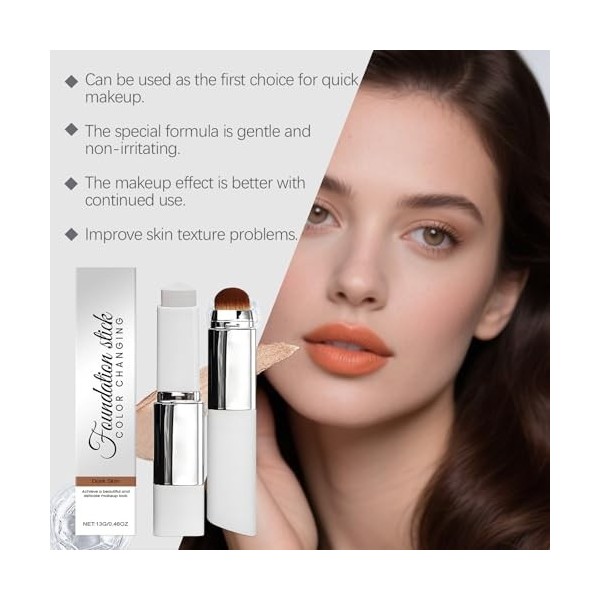 Fond de teint à changement de couleur, en stick avec brosse, fond de teint anti-cernes complet pour un maquillage impeccable,