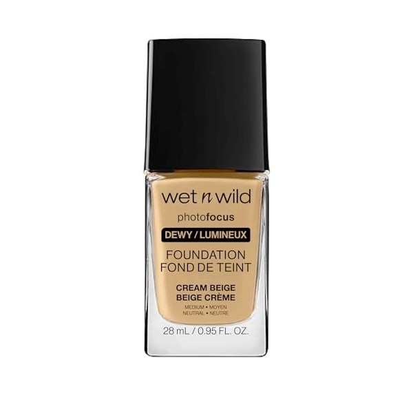 Wet n Wild Photo Focus Dewy Foundation, Fond de Teint Liquide Hydratant Peau Normale/Sèche, Sans Effet Flashback, Fini Lumine