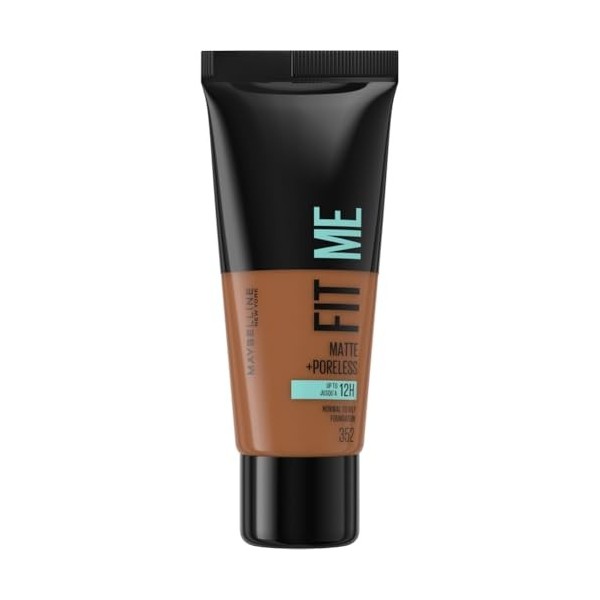 Maybelline New York - Fond de Teint Fluide Fit Me! Matte & Poreless - Peaux normales à grasses - Teinte : 352 Cacao - 30 ml