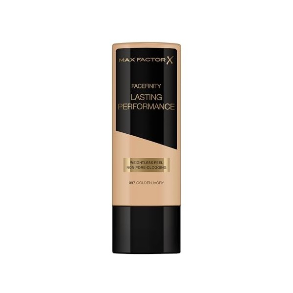 Max Factor Lasting Performance Fond de teint liquide – Ivoire doré 097, couverture complète, finition impeccable et éclatante