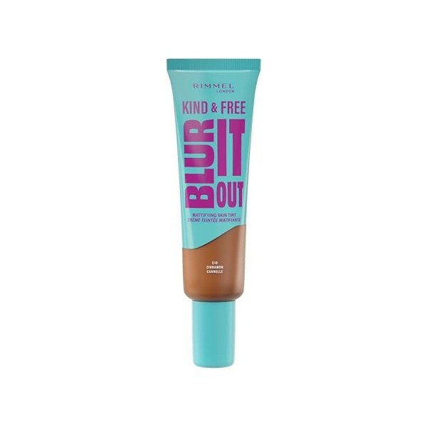 Rimmel London Kind & Free BLUR IT OUT Teint Matifiant,510 Warm Cinnamon, Contrôle de la brillance toute la journée, Maquillag