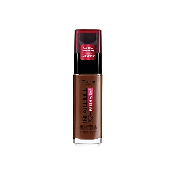 LOréal Paris - Fond de Teint Fluide Infaillible 32h Fresh Wear - Tous Types de Peau - Teinte : Ebène 392 - 30 ml