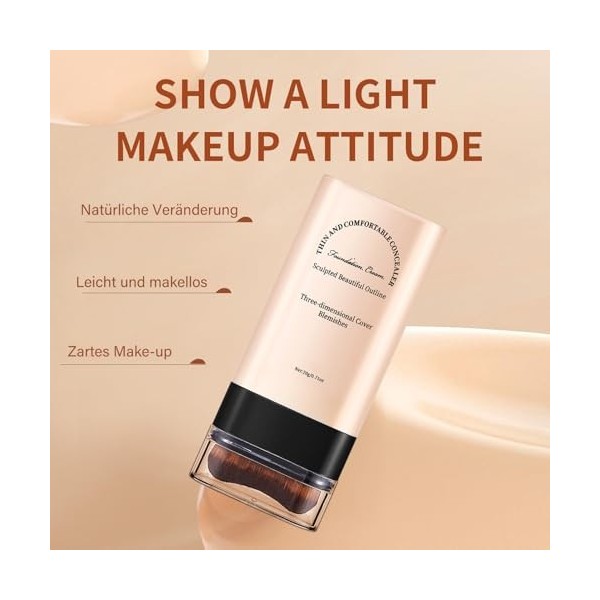 Bâton de fond de teint multi-usages - Fond de teint crème avec pinceau - Correcteur longue tête et bâton de contour - Impermé