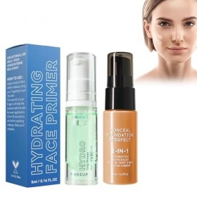 Fond de Teint Fluide Longue Tenue, Fondation Liquide Résistant à lEau et à la Transpiration – Inclut 5ml Gel Hydratant Préma