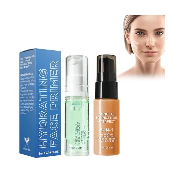 Fond de Teint Fluide Longue Tenue, Fondation Liquide Résistant à lEau et à la Transpiration – Inclut 5ml Gel Hydratant Préma