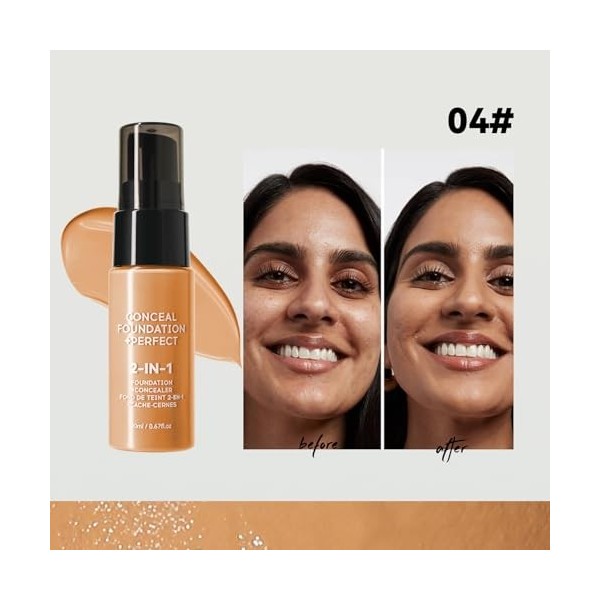 Fond de Teint Fluide Longue Tenue, Fondation Liquide Résistant à lEau et à la Transpiration – Inclut 5ml Gel Hydratant Préma