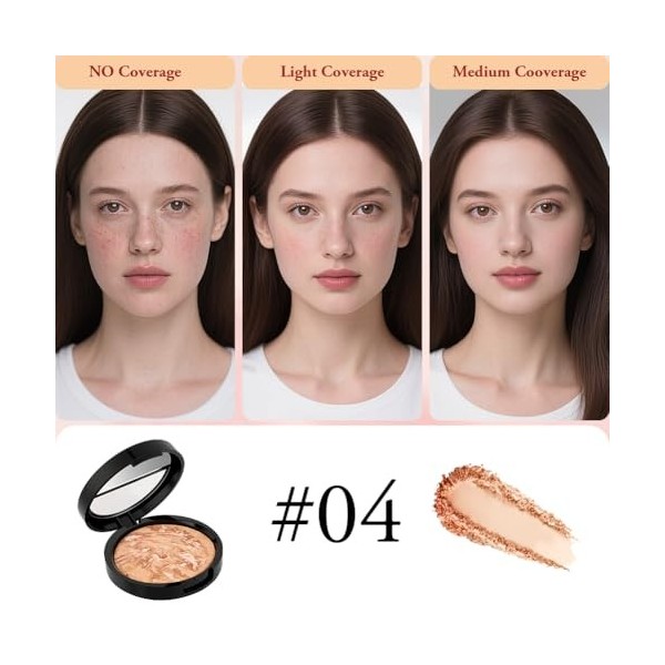 BUTBU Fond de Teint-Poudre Hybride, Fond de Teint Poudre Longue Tenue, fond de Teint En Poudre à Haute Couvrance, Tous Types 