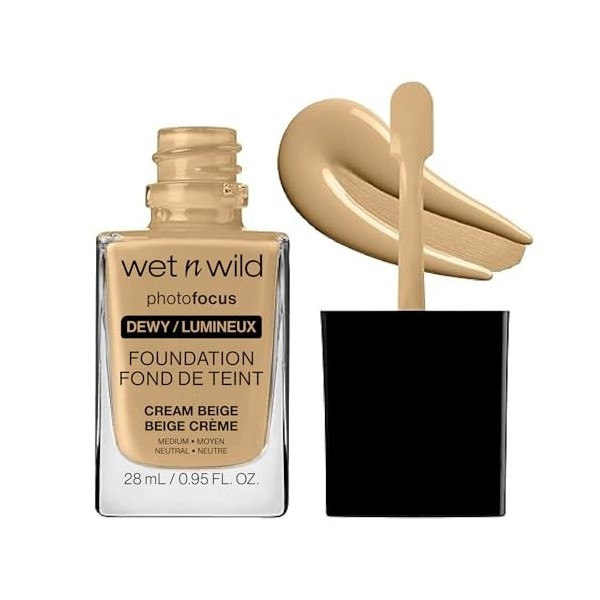 Wet n Wild Photo Focus Dewy Foundation, Fond de Teint Liquide Hydratant Peau Normale/Sèche, Sans Effet Flashback, Fini Lumine