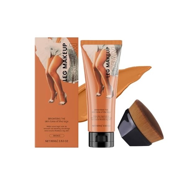Crème de maquillage pour les jambes avec pinceau, couverture longue durée et teint naturel, formule légère pour des jambes ra