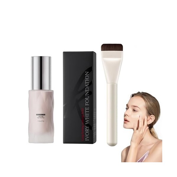 Fond de teint nude - Fond de teint liquide naturel et léger avec pinceau - Crème correctrice de couleur imperméable et longue