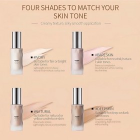 Fond de teint nude - Fond de teint liquide naturel et léger avec pinceau - Crème correctrice de couleur imperméable et longue