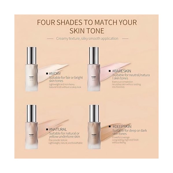 Fond de teint nude - Fond de teint liquide naturel et léger avec pinceau - Crème correctrice de couleur imperméable et longue