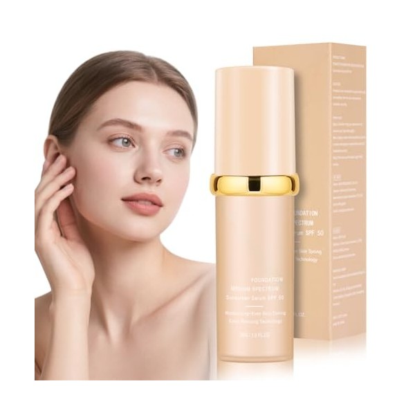 AUYAO Fond de Teint Fluide, Fond de Teint Longue Tenue 24H, Foundation Hydratant SPF50, Foundation Haute Couvrance 4 en 1, Fi