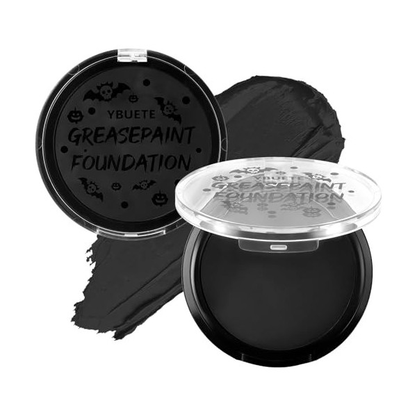 YBUETE Black Cream Foundation Face Body Painting, Professional Waterproof Oil Based Black Face Paint for Halloween SFX Skelet