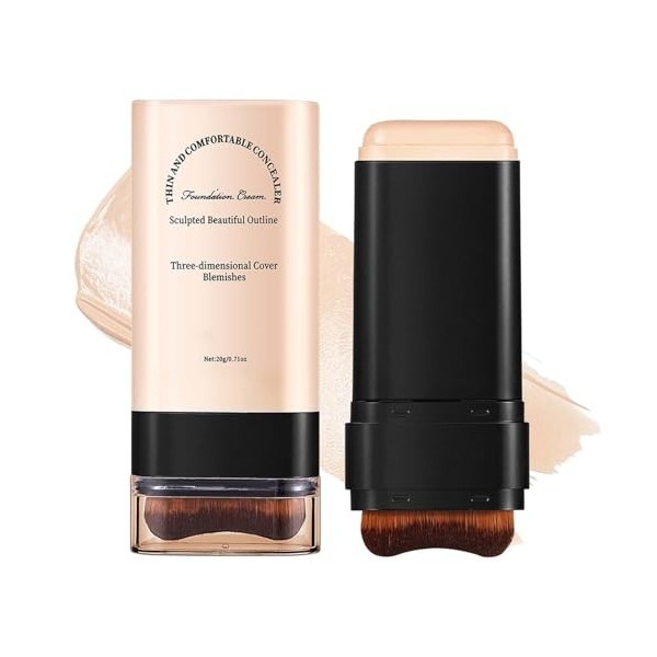 Bâton de fond de teint multi-usages - Fond de teint crème avec pinceau - Correcteur longue tête et bâton de contour - Impermé