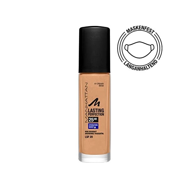 Manhattan Lasting Perfection 25 heures de maquillage - Creamy Beige 61 - Fond de teint hydratant longue durée - Haut pouvoir 