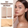 Fond de teint en stick avec pinceau, 2 en 1 - Crème couvrante complète - Imperméable et durable - Fond de teint portable avec