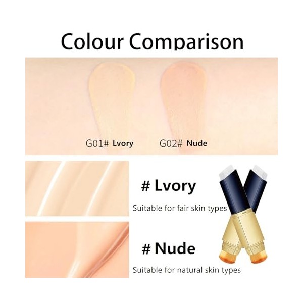 Bâton de Fond de Teint Blanc 2 En 1,Bâton Fondation,Teint Anti-Cernes Double Head avec Pinceau,Stick Fond Teint Hydratant Lég
