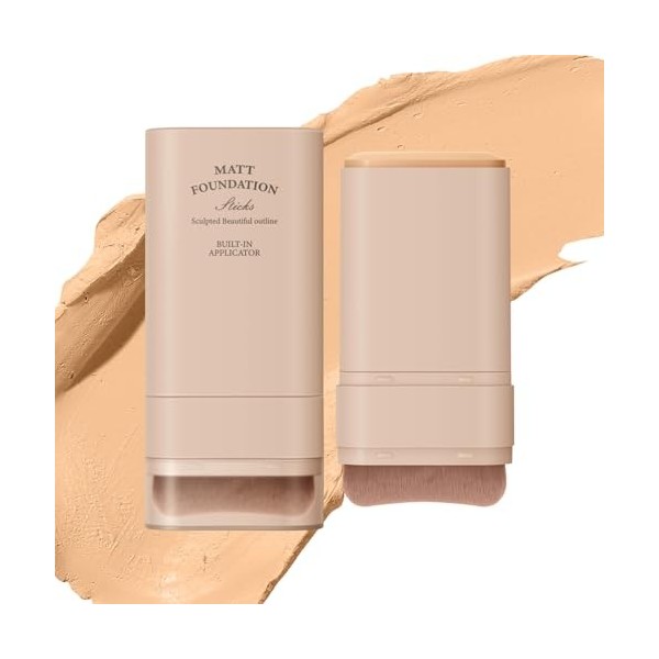 EONFAVE - Fond de teint 2 en 1 avec pinceau, crème mate, imperméable et durable, anti-cernes, portable, hydratant, couvrance