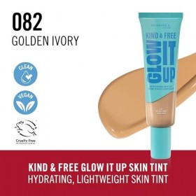 Rimmel London Kind & Free GLOW IT UP Teint Hydratant, 082 Golden Ivory, Apaise les peaux sensibles, Effet bonne mine, Hydrata