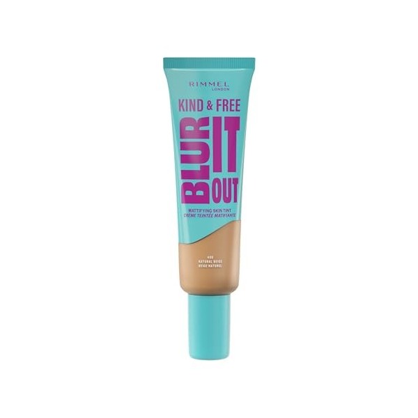 Rimmel London Kind & Free BLUR IT OUT Teint Matifiant, 400 Natural Beige, Contrôle de la brillance toute la journée, Maquilla