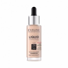 Eveline Cosmetics Liquid Control HD Fond de teint liquide avec niacinamide N° 003 Beige Ivoire Hydratant et couvrant 24 heure