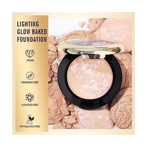KIMUSE Lighting Glow Baked Foundation, Fond de Teint en Poudre, Brighten Color, Color Corrector, Buildable Coverage, Lightwei