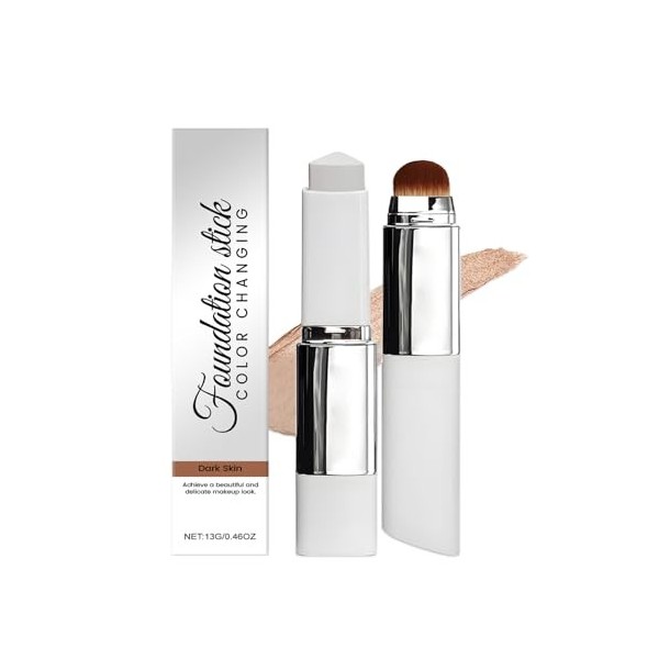 Fond de teint à changement de couleur, en stick avec brosse, fond de teint anti-cernes complet pour un maquillage impeccable,