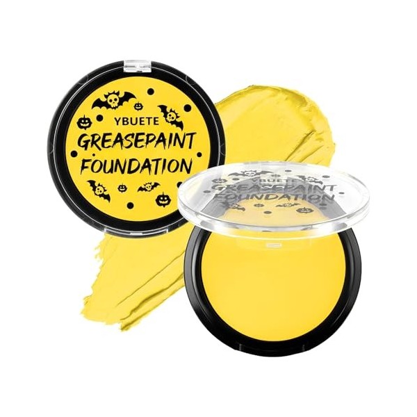 YBUETE Yellow Cream Face Body Painting Foundation, Professional Full-coverage Oil Based Yellow Face Paint Halloween SFX for C