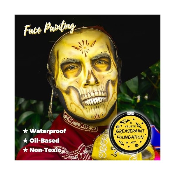 YBUETE Yellow Cream Face Body Painting Foundation, Professional Full-coverage Oil Based Yellow Face Paint Halloween SFX for C