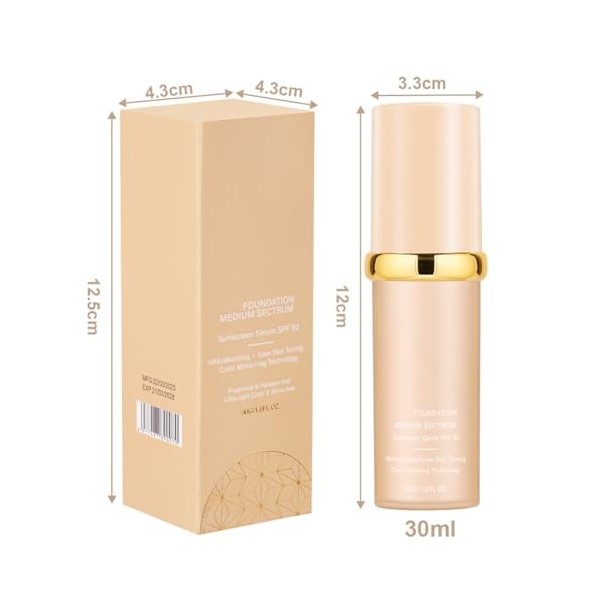 AUYAO Fond de Teint Fluide, Fond de Teint Longue Tenue 24H, Foundation Hydratant SPF50, Foundation Haute Couvrance 4 en 1, Fi