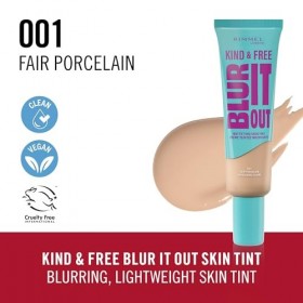 Rimmel London Kind & Free BLUR IT OUT Teint Matifiant,001 Fair Porcelain, Contrôle de la brillance toute la journée, Maquilla
