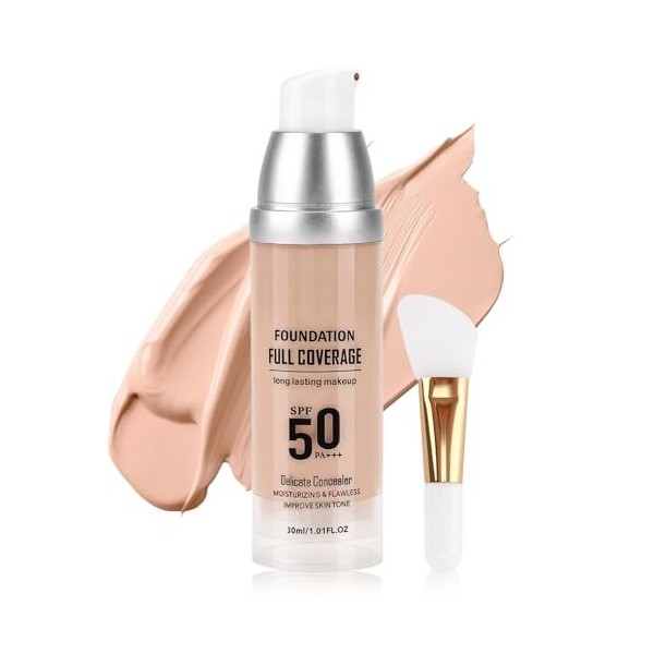 Erinde Fond de Teint Liquide, SPF 50, Long-Lasting Formula, Hydrating, Correcteur Maquillage for Flawless Skin, Suitable for 
