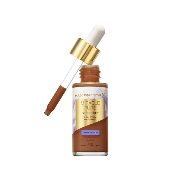 Max Factor Miracle Pure 2 en 1 Foundation Sérum 95-100, formule végétalienne profonde pour uniformiser le teint, couverture m