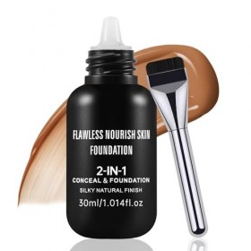 Boobeen Fond de teint liquide mat pour femmes, fond de teint longue tenue, fini naturel pour le visage avec pinceau de maquil