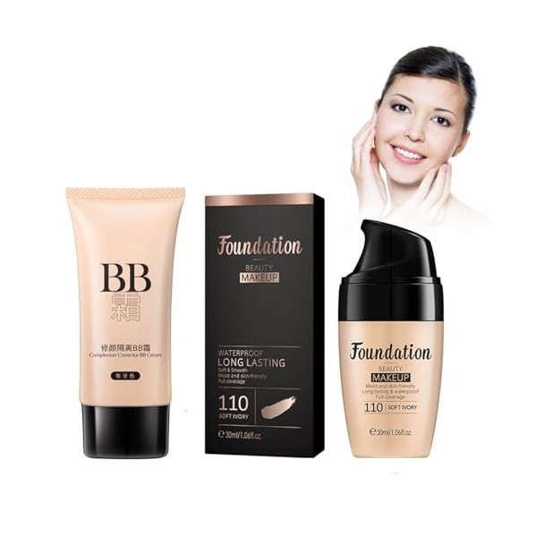 Moisturizing Liquid Foundation, Fond De Teint Liquide 30ml Hydratant à Longue Tenue, Texture Soyeuse – Inclut Une Bb Crème As