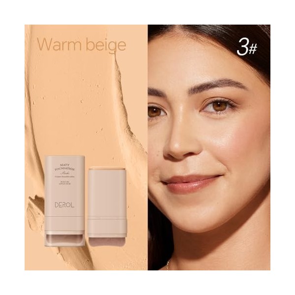 Bâton de maquillage mat pour fond de teint – Pinceau à fond de teint intégré – Couverture légère à construire beige chaud, 0